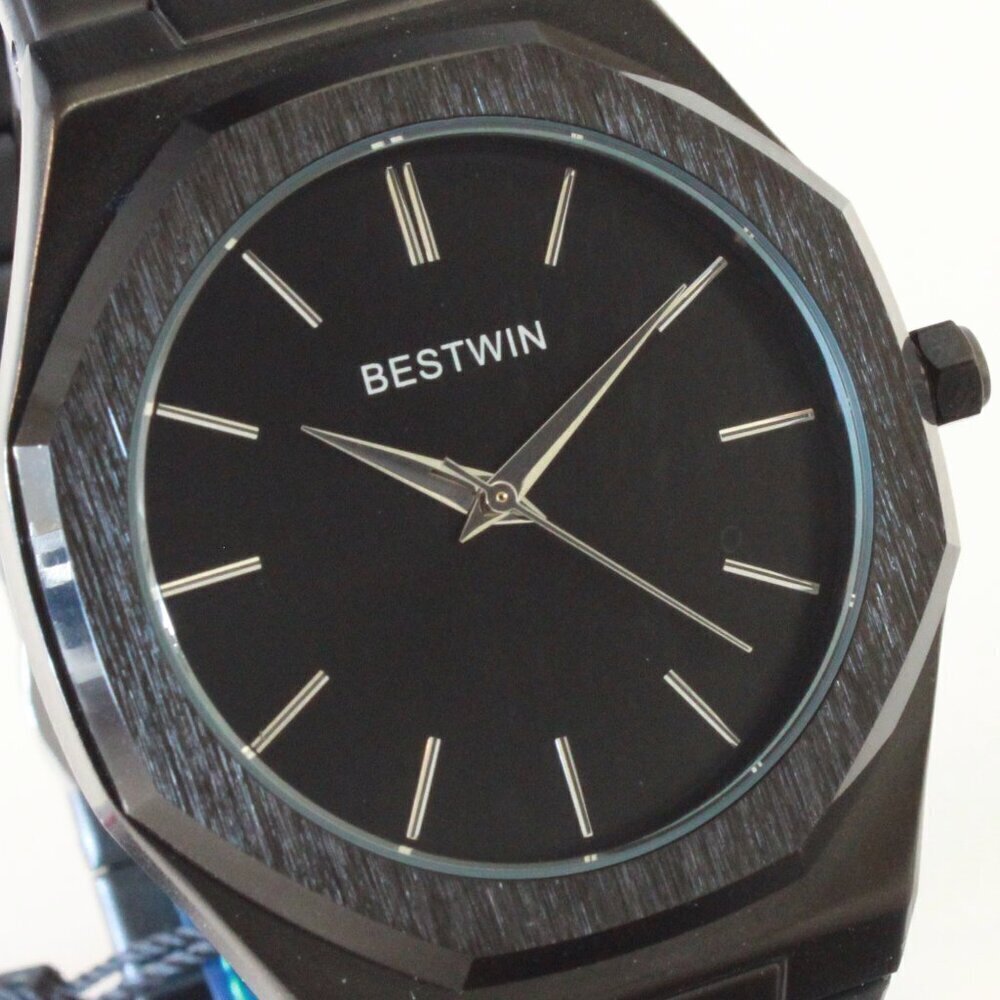 Men's Sports Watch Integrated Bracelet Blacked Out Quartz 41.5mm - Picture 12 of 13